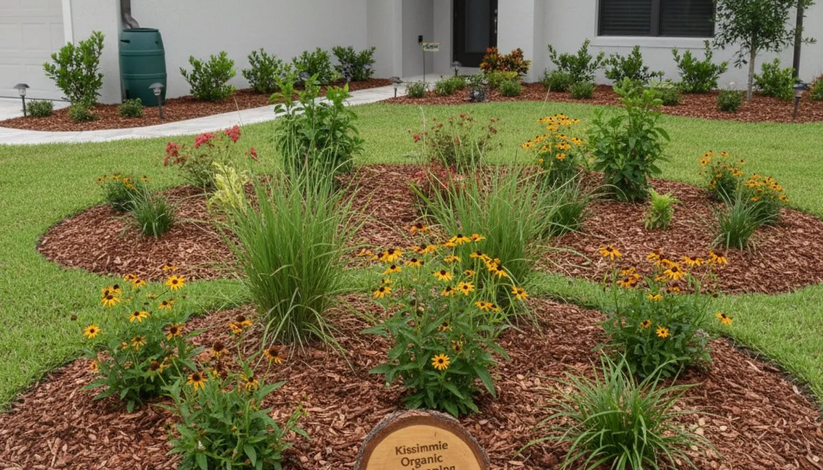 Organic landscape beds with natural mulch and native plants in Kissimmee, FL by Chop Chop Landscaping
