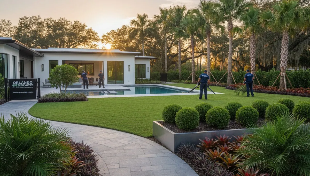 Landscaping crew in Kissimmee, FL providing professional lawn care and landscape maintenance