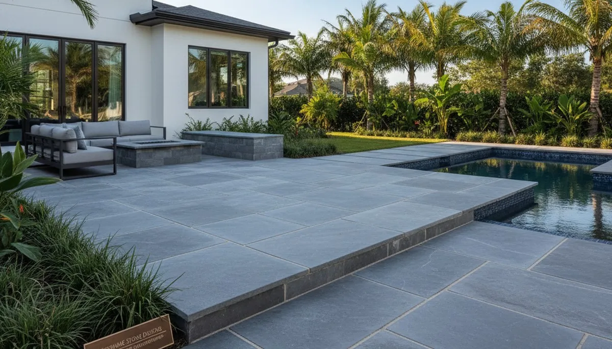 Modern stone paver installation in Kissimmee, FL showcasing sleek oversized slabs and expert craftsmanship