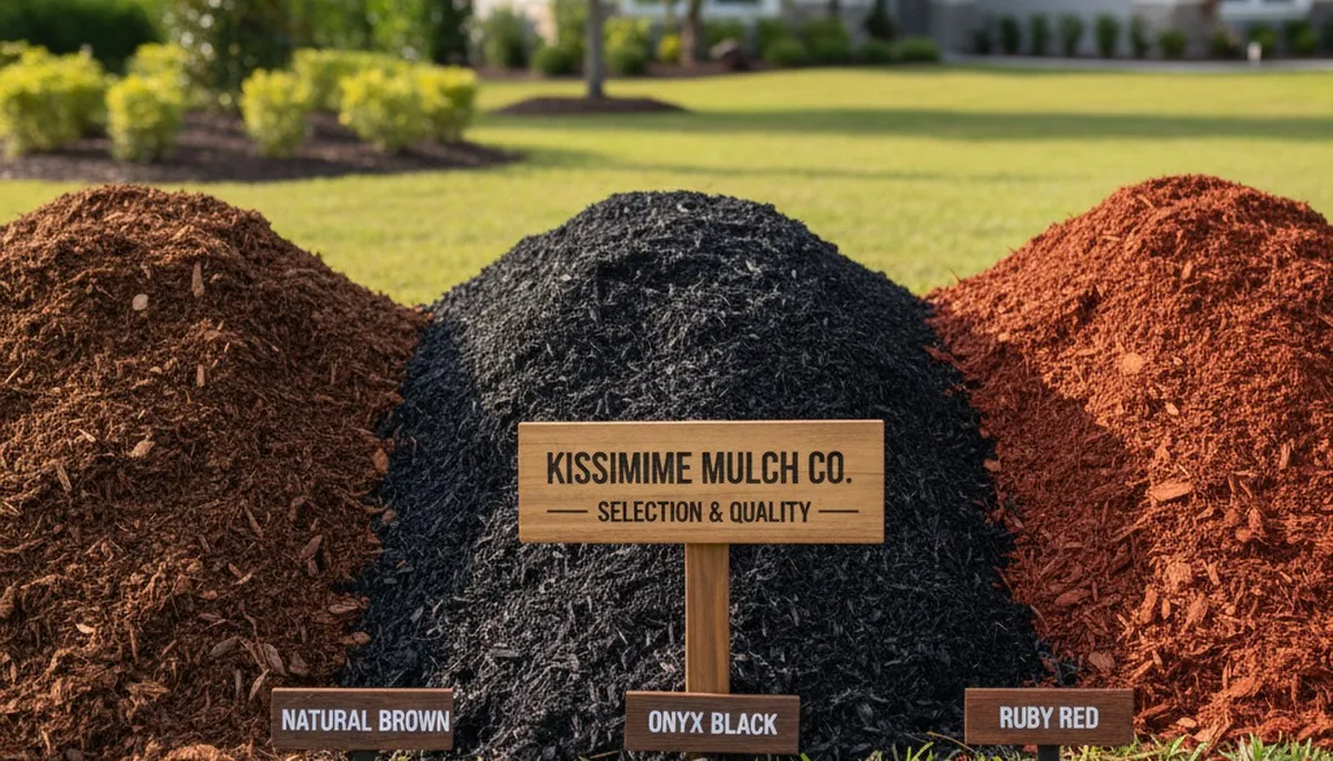 Brown, black, and red mulch options for landscaping in Kissimmee, FL by Chop Chop Landscaping